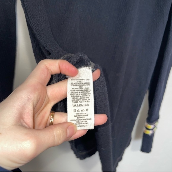 Free People Black Rainbow Embroidered Thermal Knit Henley Top - Picture 10 of 12